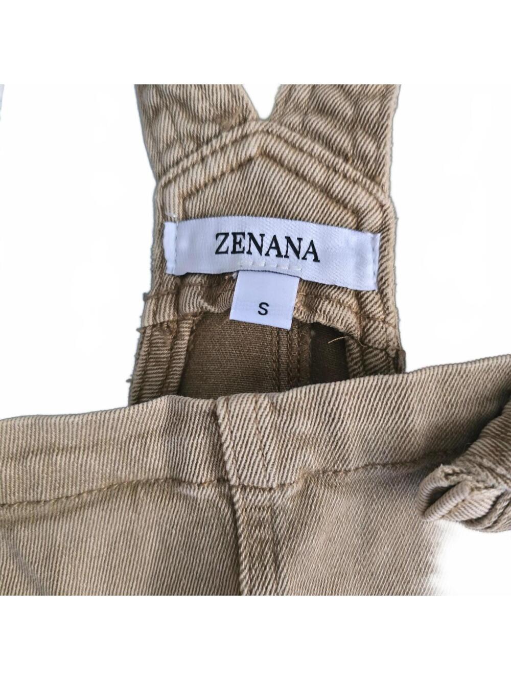 NEW Zenana DMO-1869Y Washed Carmel Overall Romper Shorts Utility Pockets Small - Picture 5 of 6